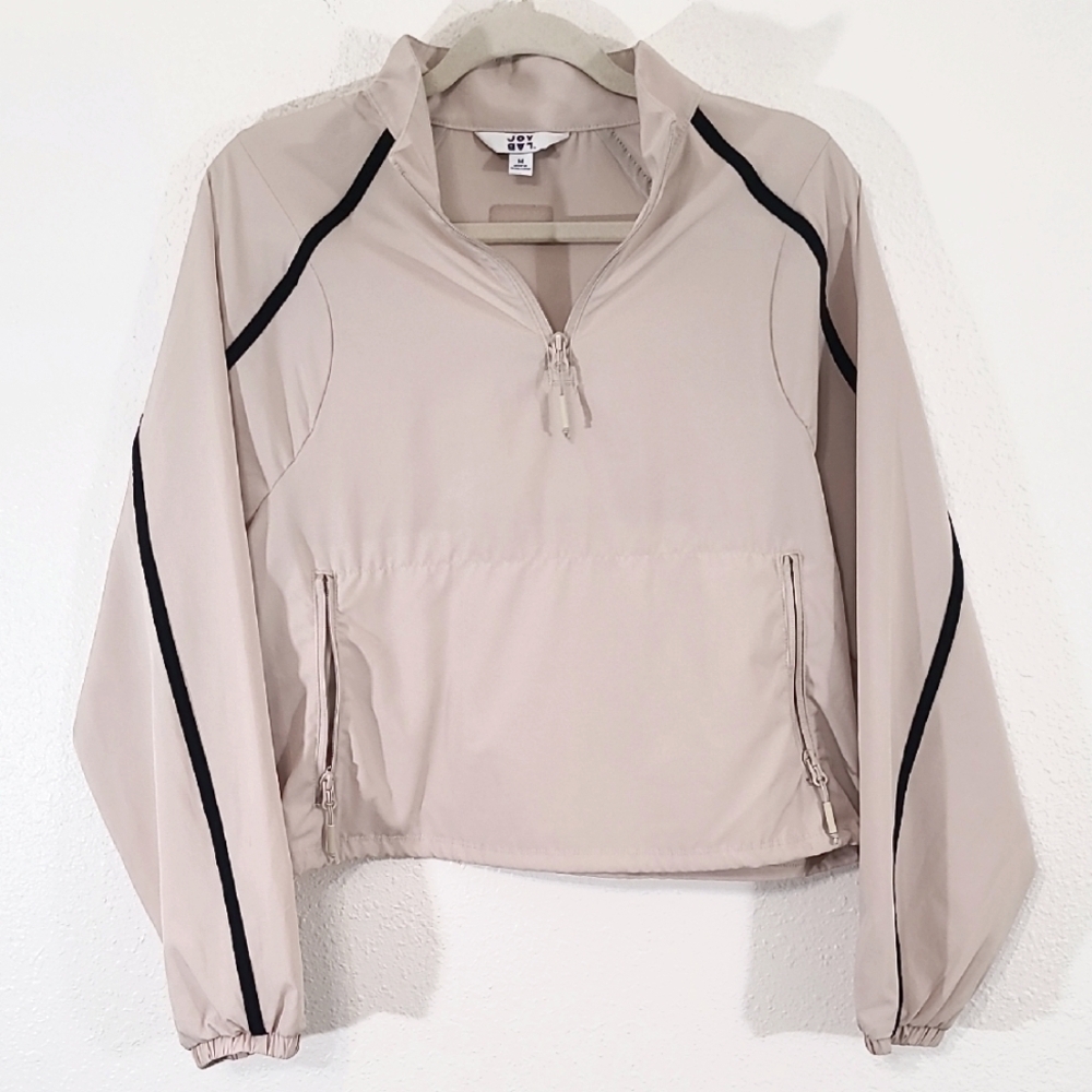 JoyLab Cropped Cream/Black Lightweight Pullover Long Sleeve Kangaroo Pocket, M
